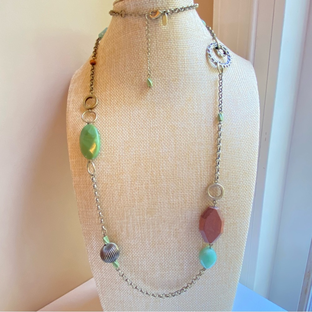 Lia Sophia Outback necklace aventurine wood and acrylic in antiqued goldtone